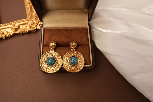 Luxury vintage Stud Earrings with  natural stone 18 K Plated