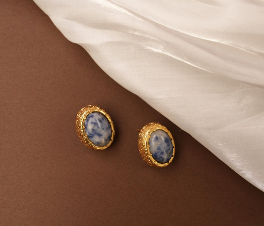 Luxury vintage Oval Shaped  Stud Earrings with  natural stone 18 K Plated