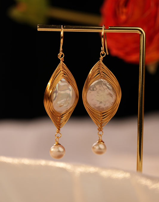 Winding  Baroque Pearl t earrings 18K Gold plated Drop Dangle