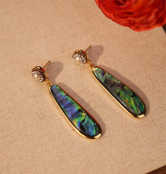 Abalone Shell With Round Shaped Freshwater Pearl 925 Sterling Silver Pandant Earrings