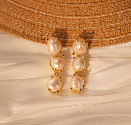 Cultured freshwater Pearl Stud hoop earrings 18K Gold plated 925 Silver stud